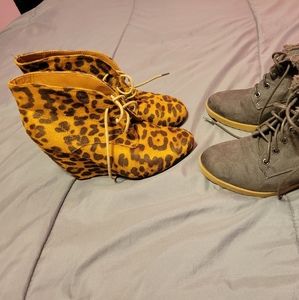 Cheeta print ankle wedges booties